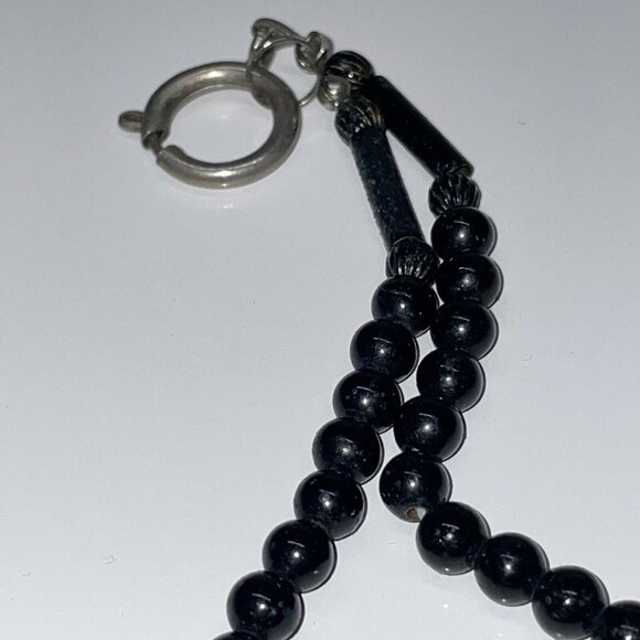 RARE Vintage Black Stacked Snake Beads Long Necklace Unique!   SL17 - Picture 4 of 15